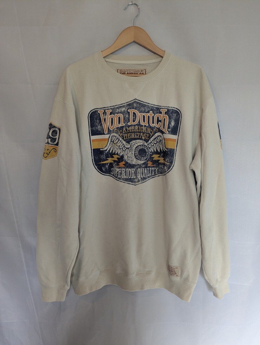 Von Dutch American Legend Graphic Crewneck Sweatshirt Cream Navy Unisex XXL XXXL